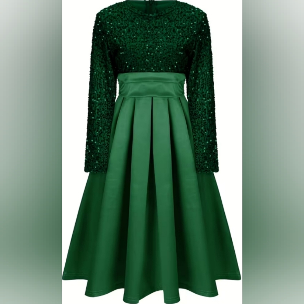 Chic Sequin Emerald Long Sleeve Dress US 14/2XL